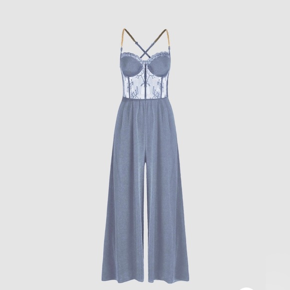 Cider Pants & Jumpsuits Nwt Cider Lace Corset Chain Cross Wide Leg